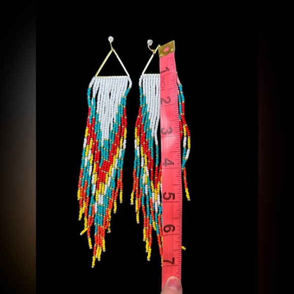 Long Beaded‎ Boho Western Earrings - Picture 4 of 5